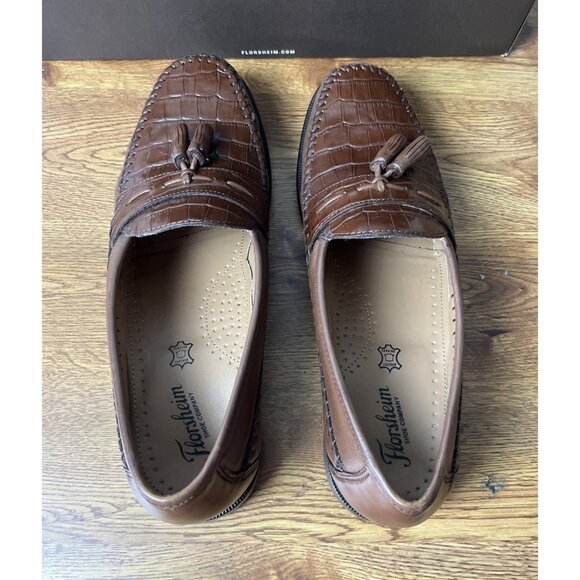 Florsheim Pisa Cognac 18469 Mens Size 10 D Croc Leather Tassel Loafer Shoes EUC